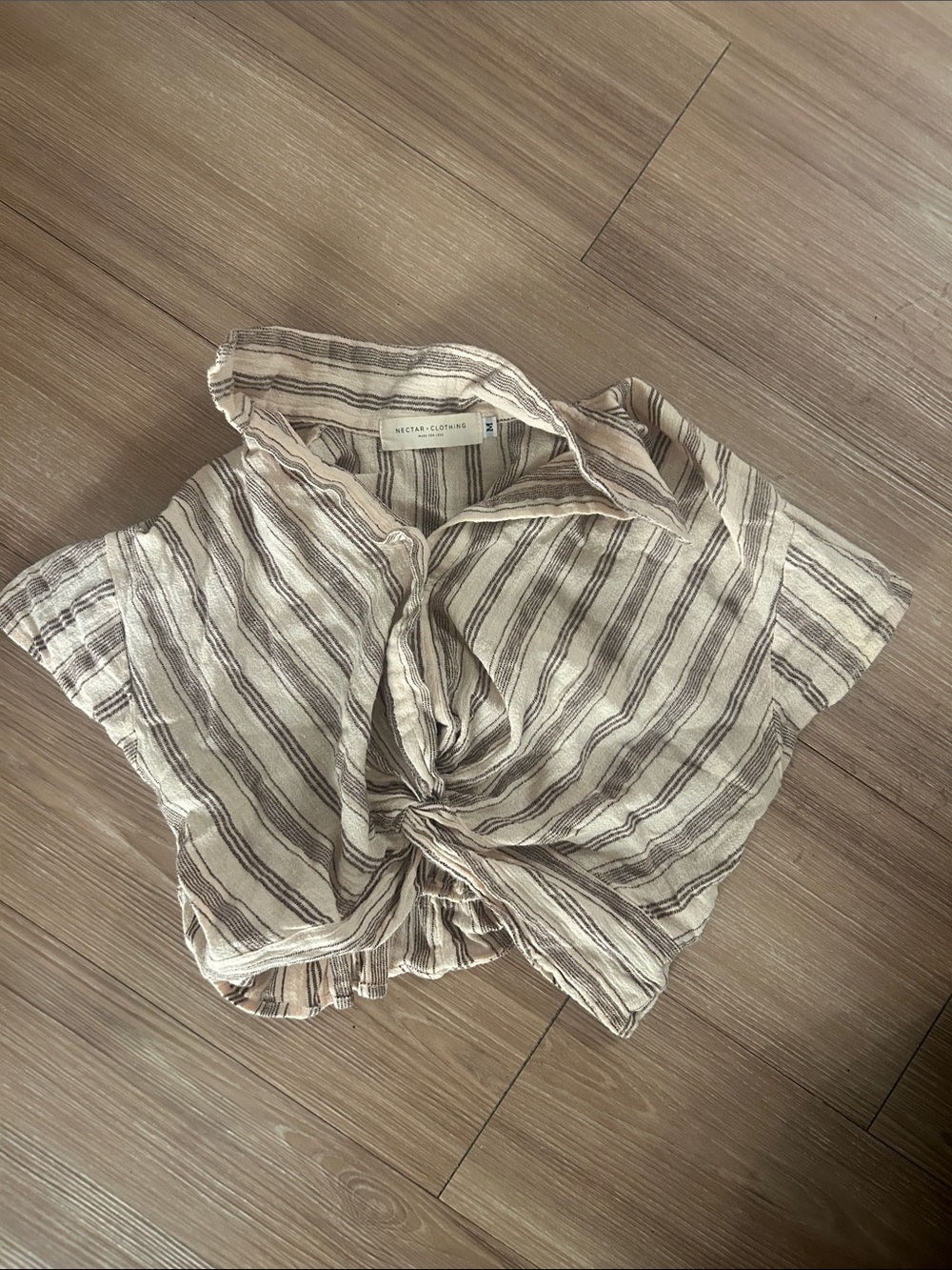 Nectar Clothing Striped Tie-Front Crop Top in Beige and Brown
